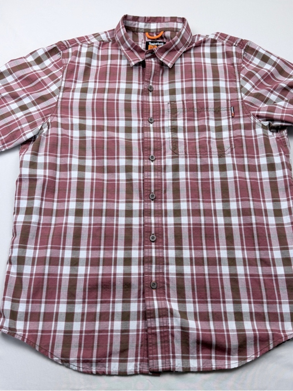 Timberland PRO Men's Red and Brown Plaid Short-Sleeve Button-Up Shirt - Picture 10 of 10